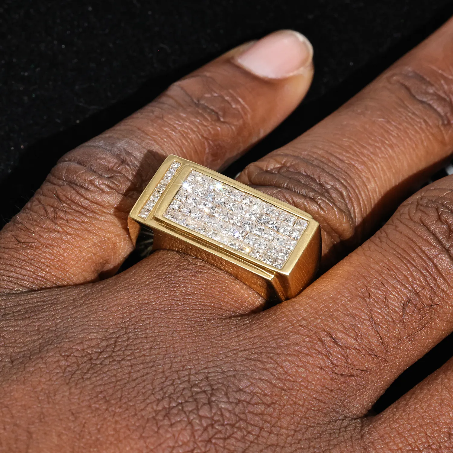 14K Princess Cut Yellow Gold Mens Diamond Pinky Ring 2.30 Ctw