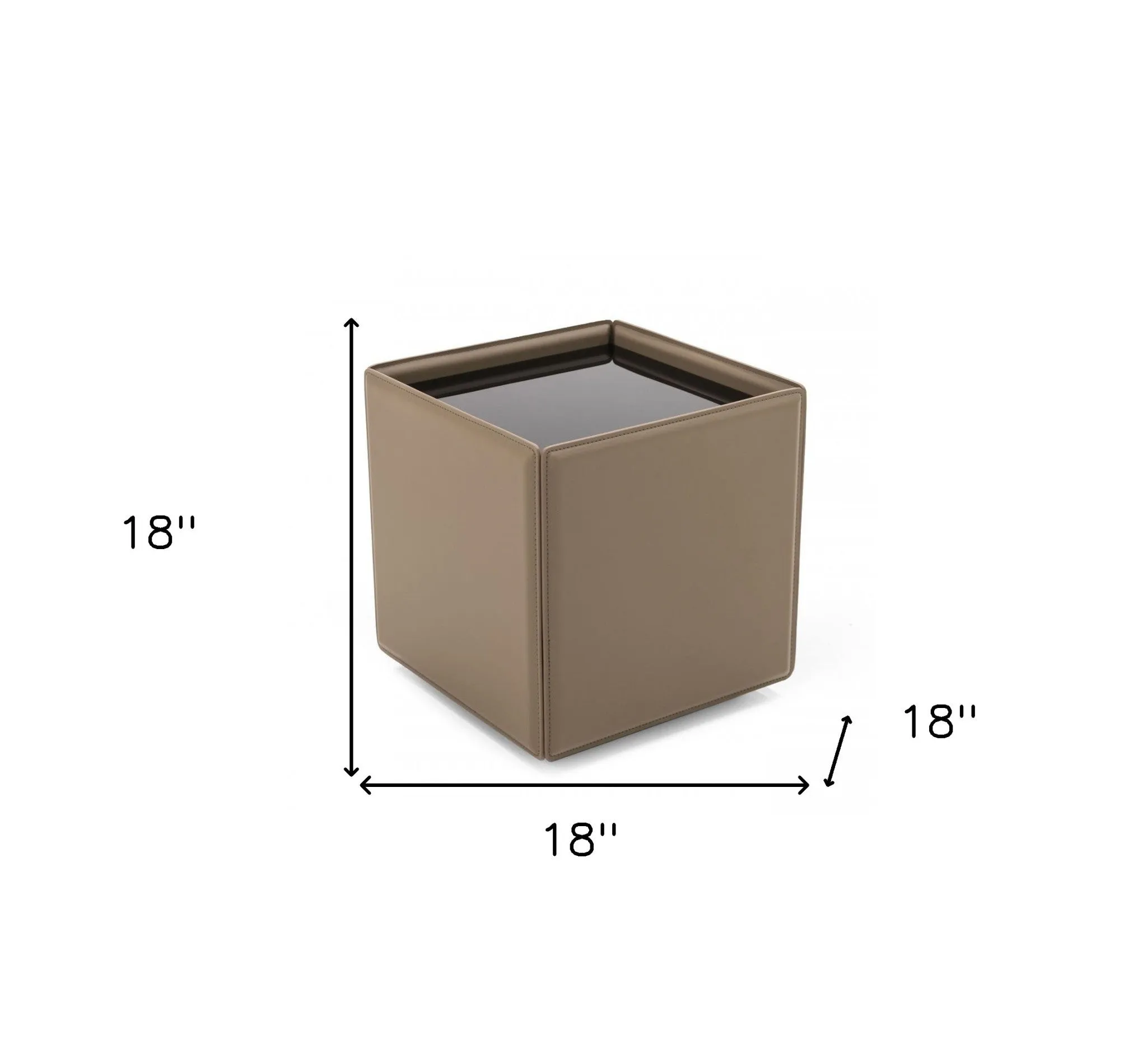 18" Beige And Black Glass And Faux Leather Square End Table By Homeroots