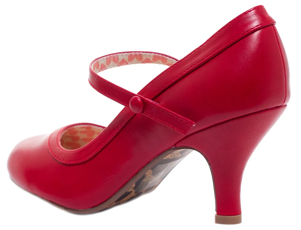 BETTIE PAGE BETTIE RETRO MARY JANE HEELS RED