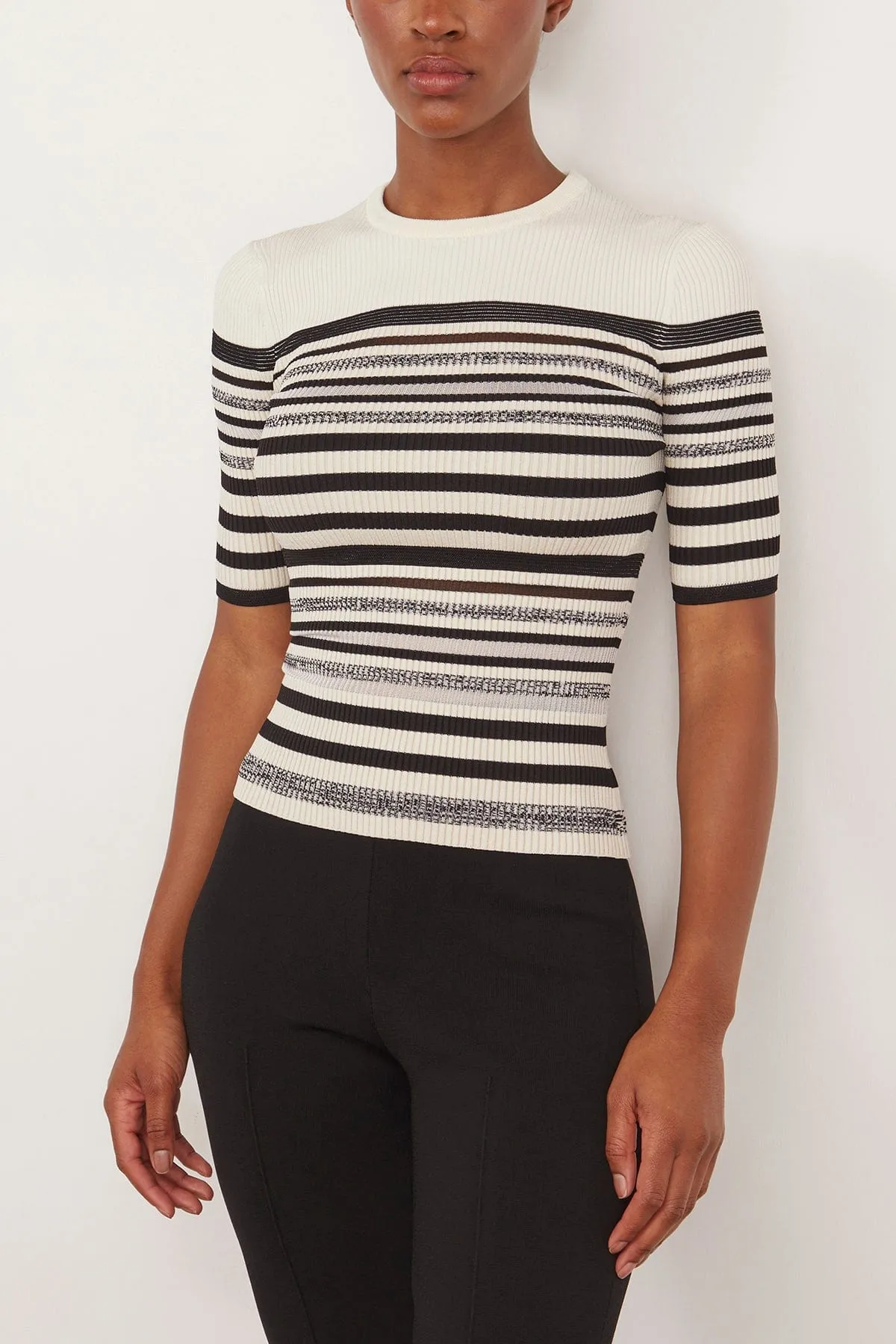 Elena Short Sleeve Top in Black Stripe