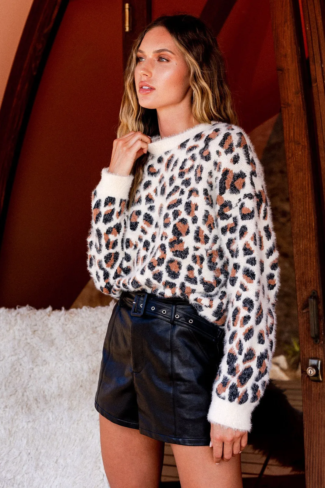 Fuzzy Cheetah Print Sweater by Gilli