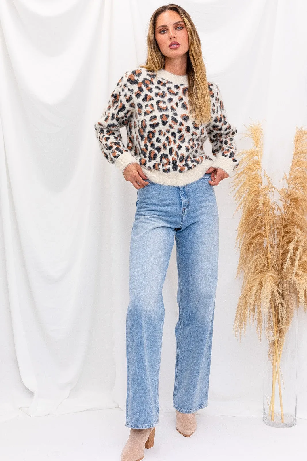 Fuzzy Cheetah Print Sweater by Gilli