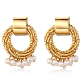 Gold Twist Drop Pearl Earrings