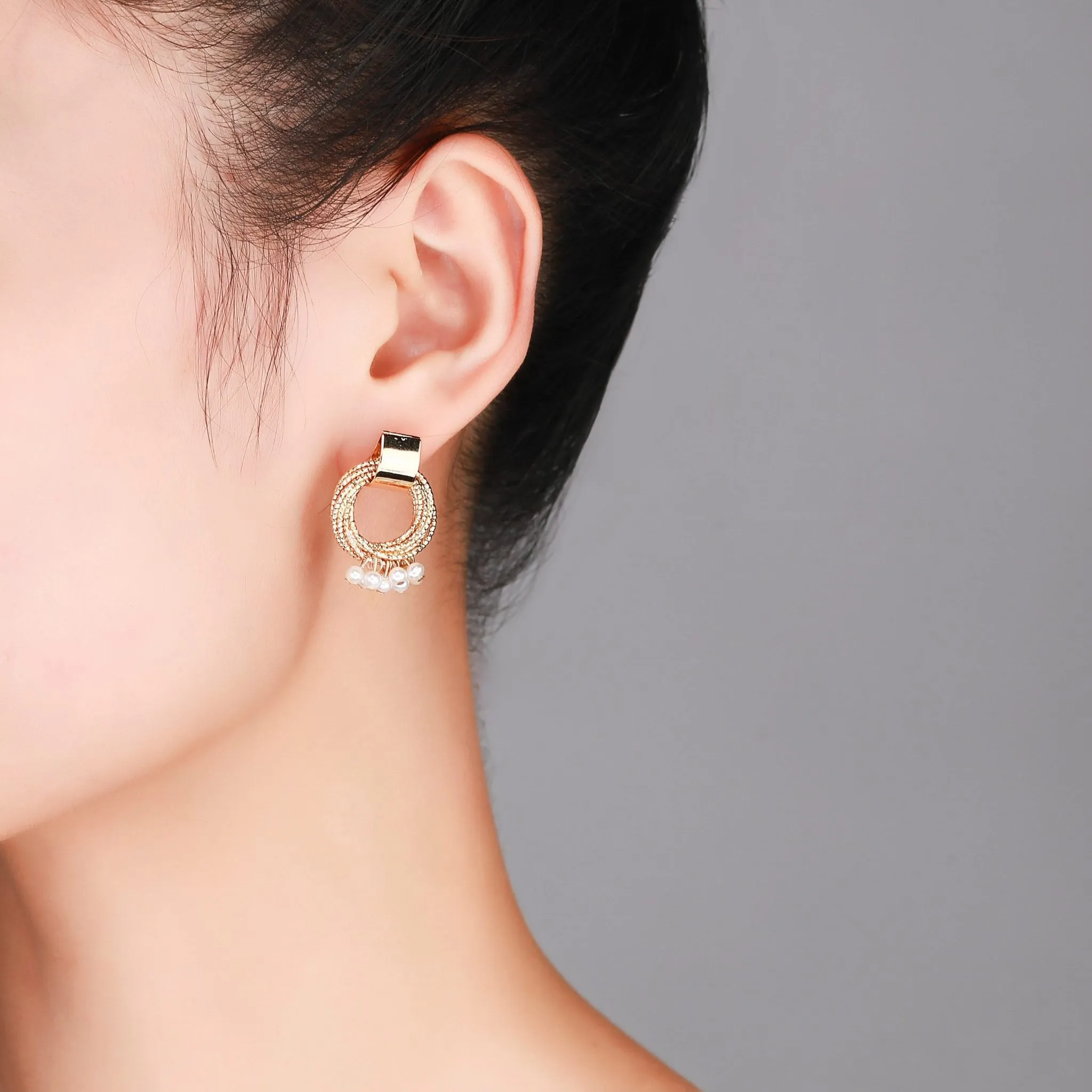 Gold Twist Drop Pearl Earrings