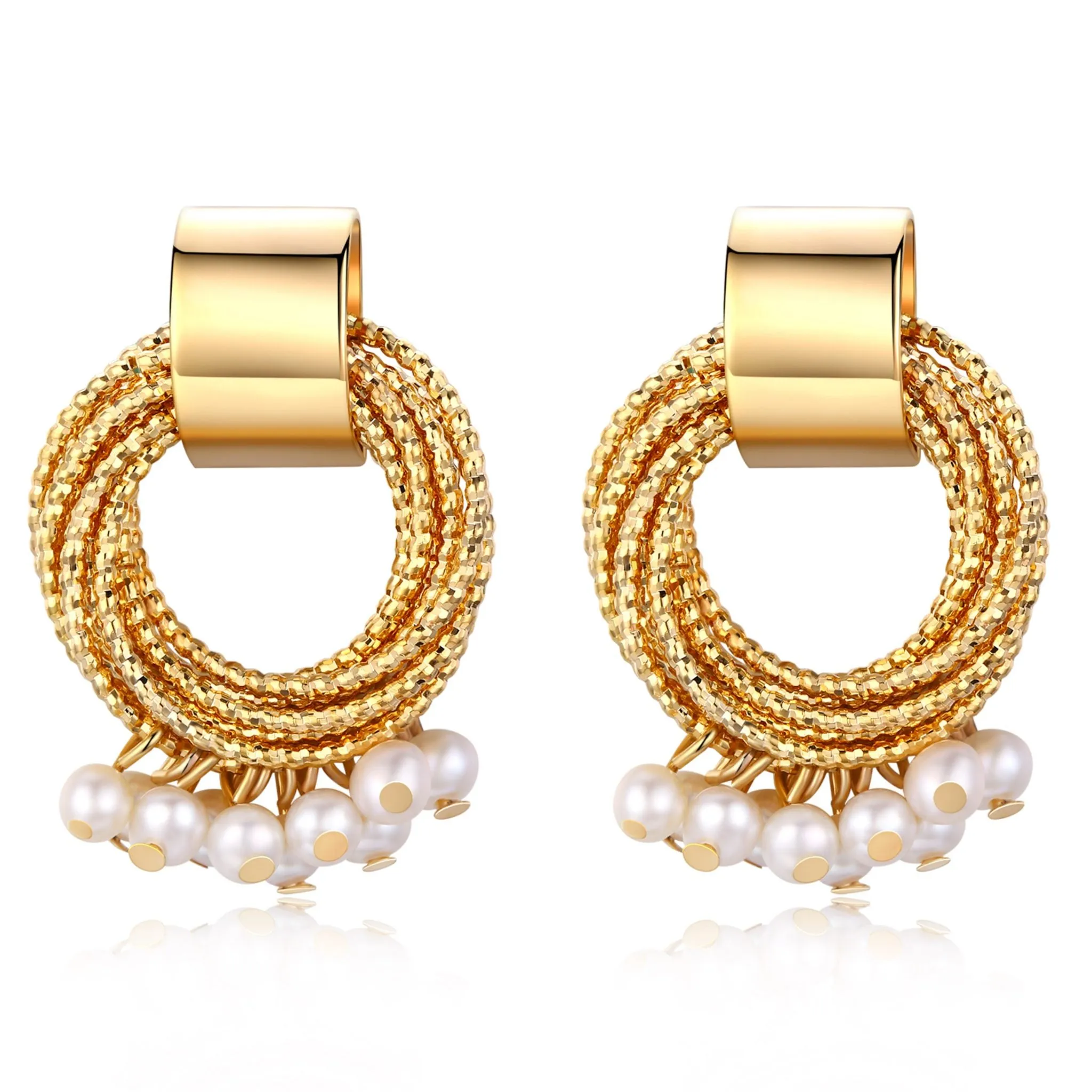 Gold Twist Drop Pearl Earrings