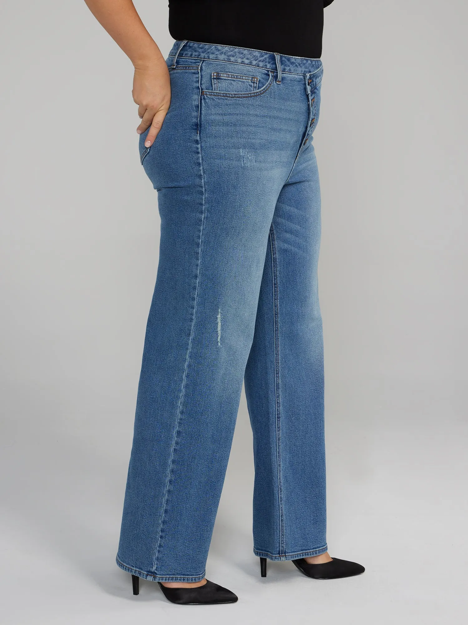 High Rise Wide Leg Button Fly Jeans