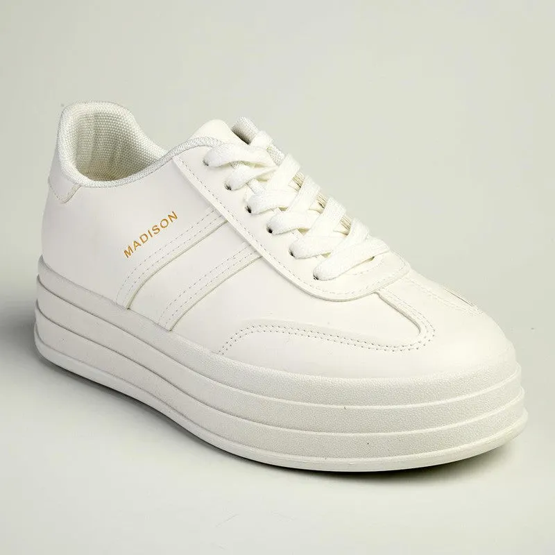 Madison Ashton Platform Lace Up Fashion Sneaker - White