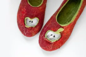 Red Apples handmade felted wool slippers for women