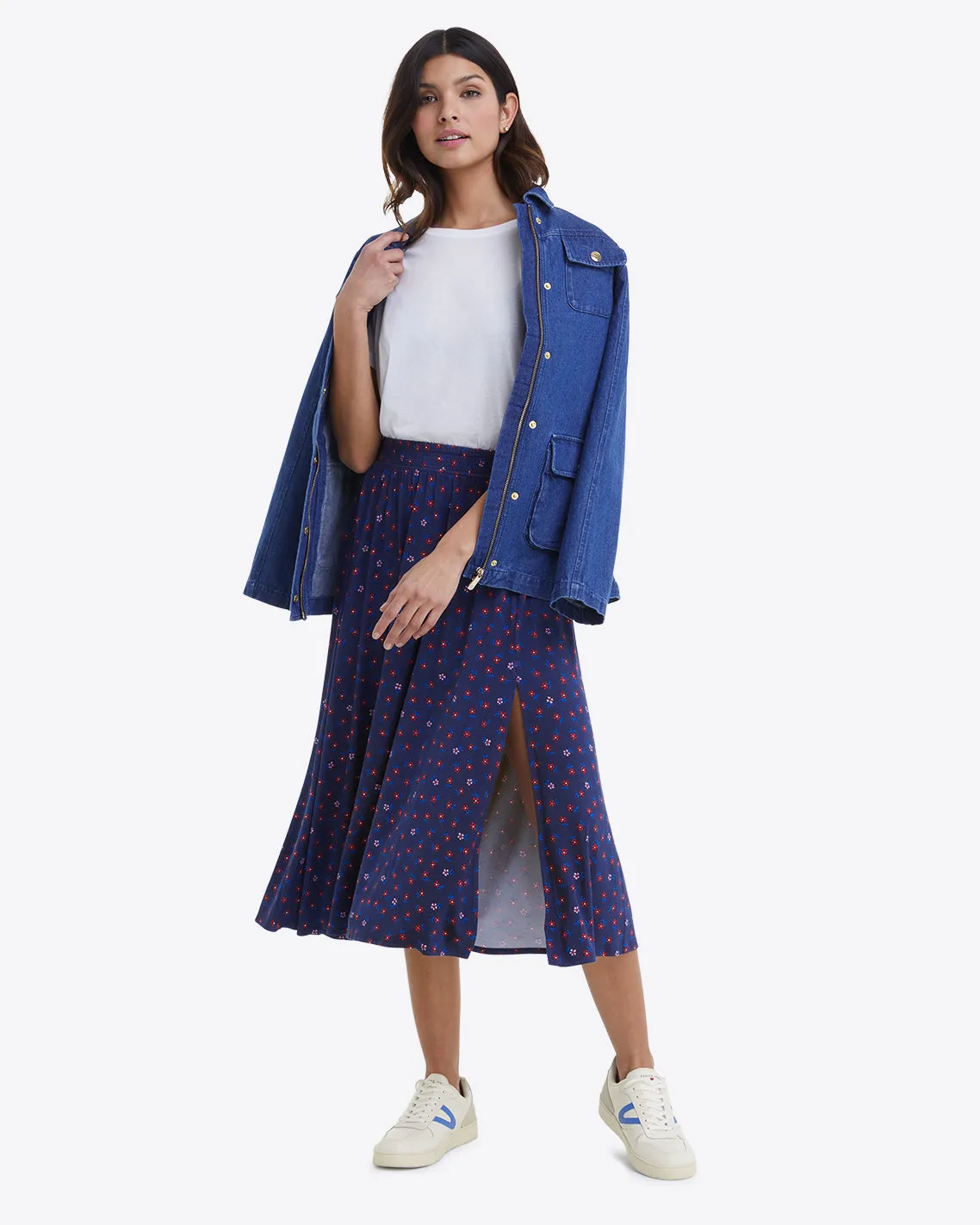 Slit Side Skirt in Falling Daisies
